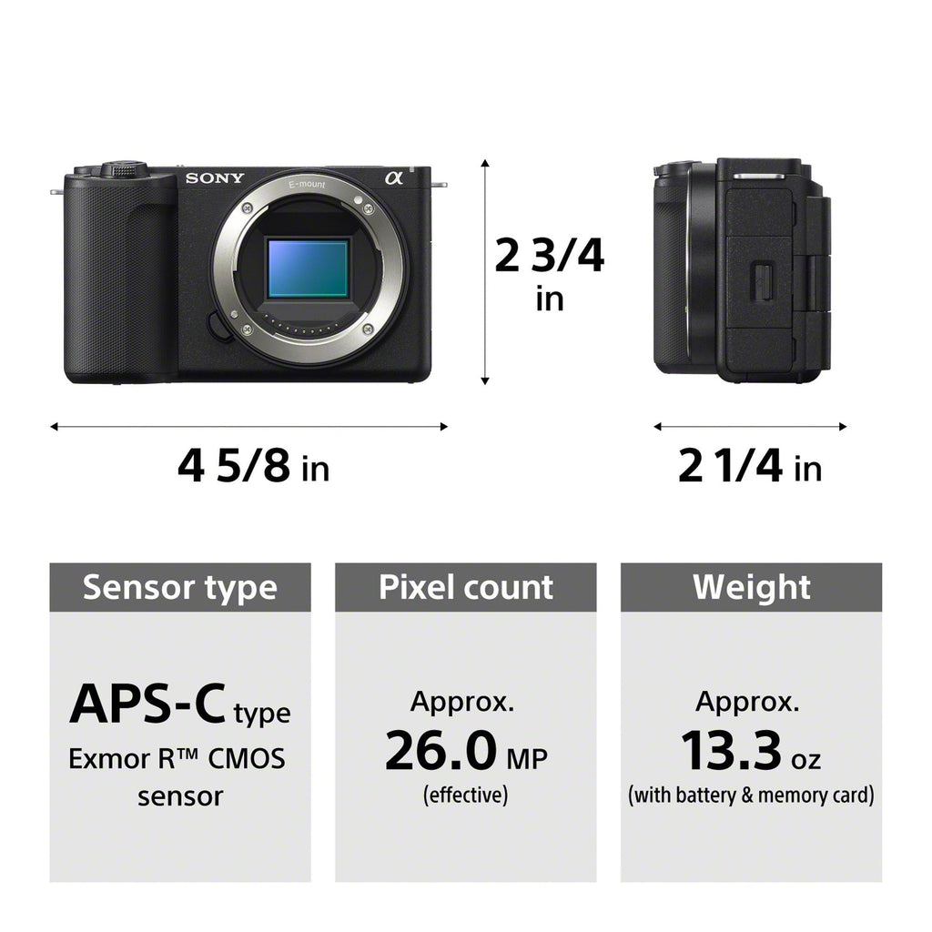 Sony Alpha ZV E10 II Content Creators Black Camera with Mirrorless Lens Bundle
