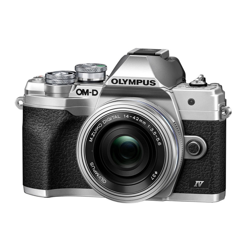 OM System OM-D E-M10 Mark IV Camera with 14-42mm EZ Lens (Silver) Bundle with 128GB Memory Card