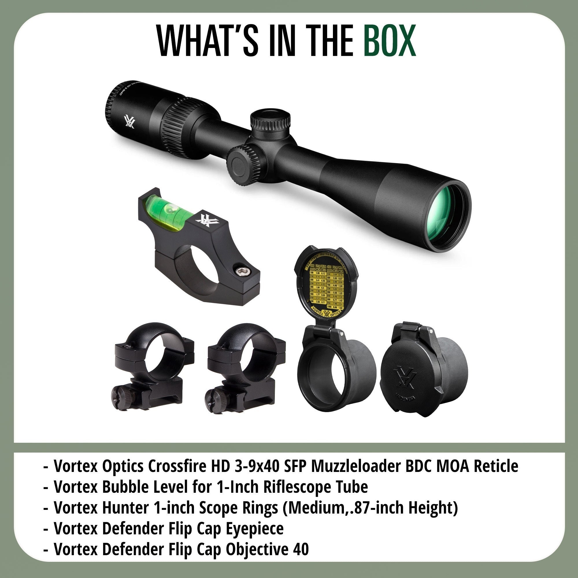Vortex Optics Crossfire HD 3-9x40 SFP Muzzleloader BDC MOA with RING-M Bundle