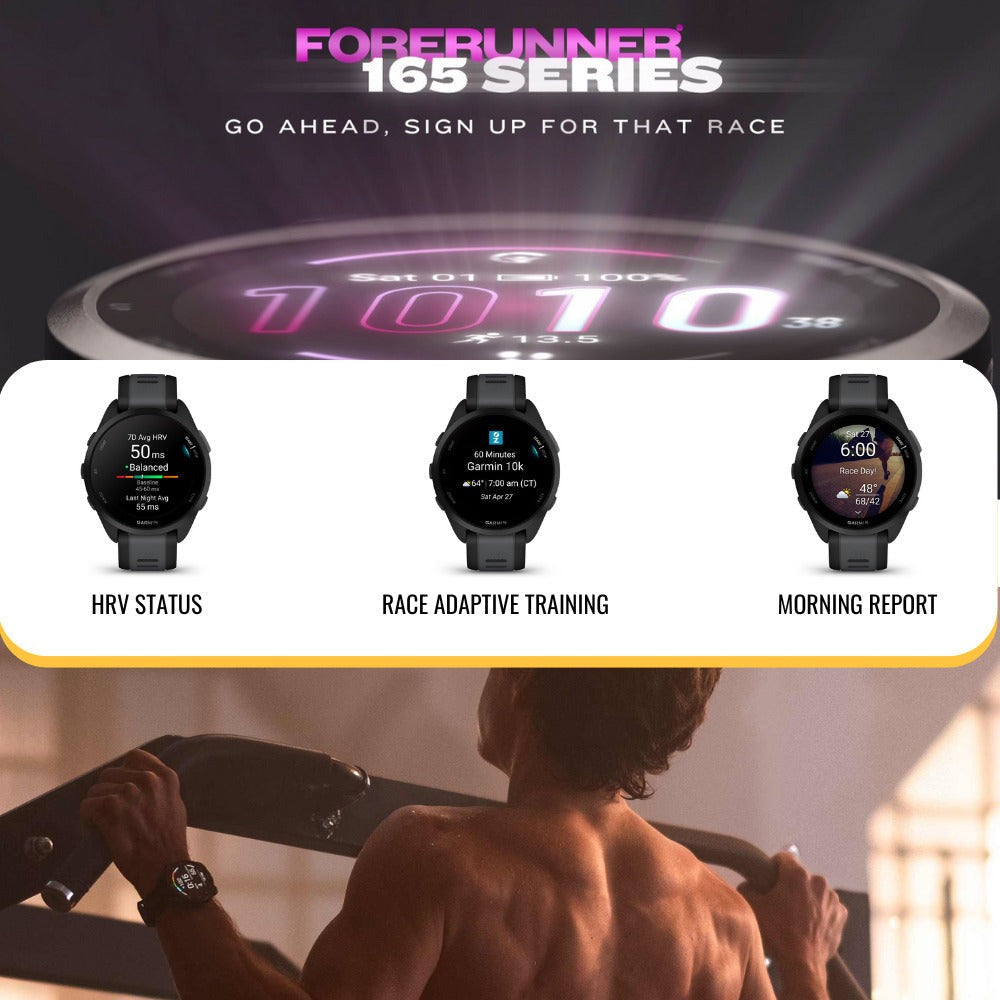 Garmin Forerunner 165 Music GPS Running Smartwatch (Black-Slate Gray) with Charger Stand Bundle