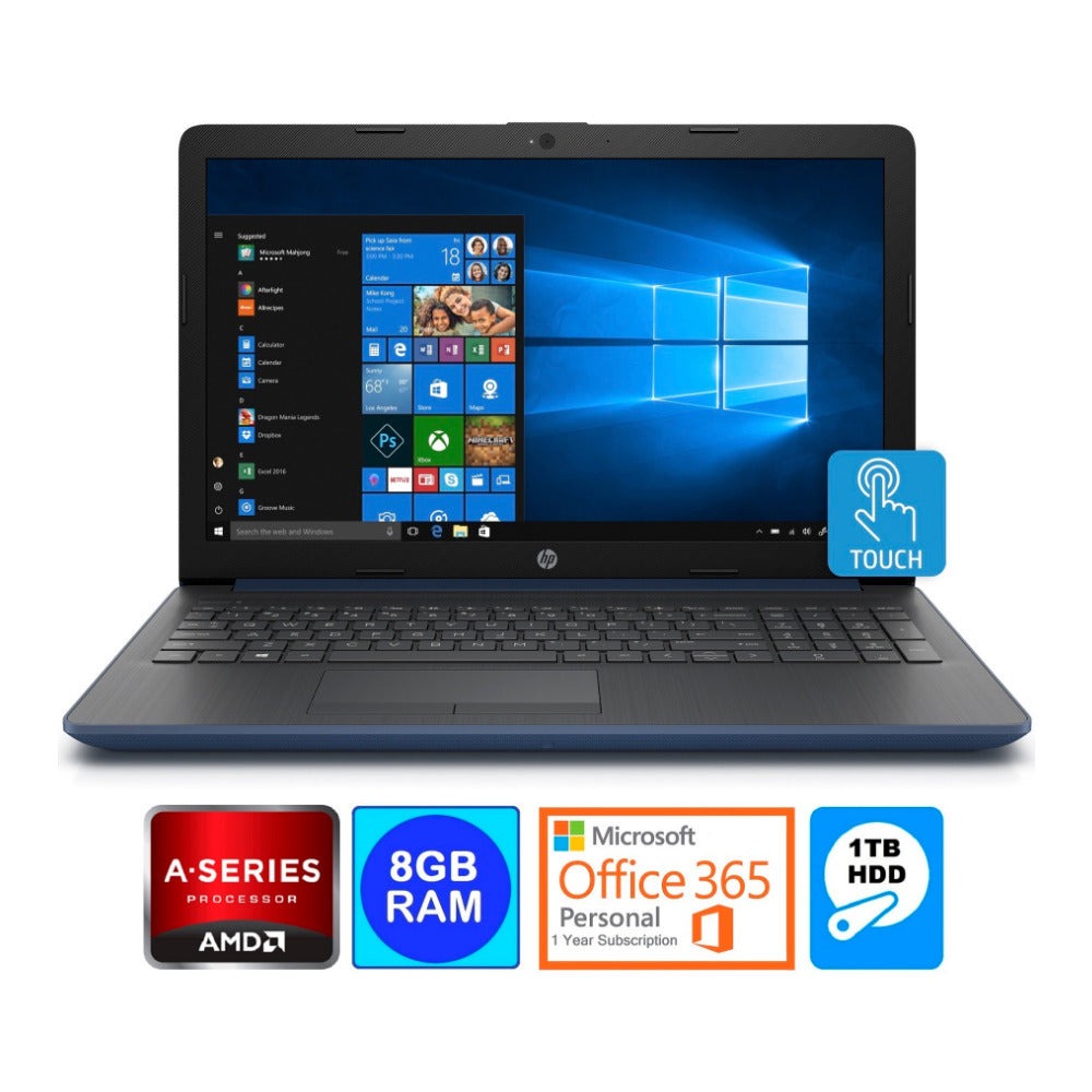 HP 15-db004 Laptop, 15.6" Touch, AMD A9-9425, 8GB RAM, 1TB HDD, Microsoft 365 (Certified Refurbished)