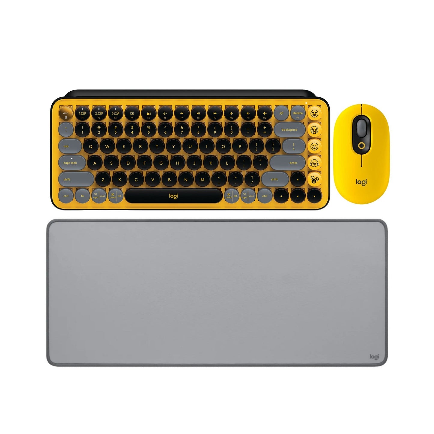 Logitech Pop Keys Wireless Mechanical Keyboard with Emoji Keys (Yellow) w/Wireless Mouse & Desk Mat