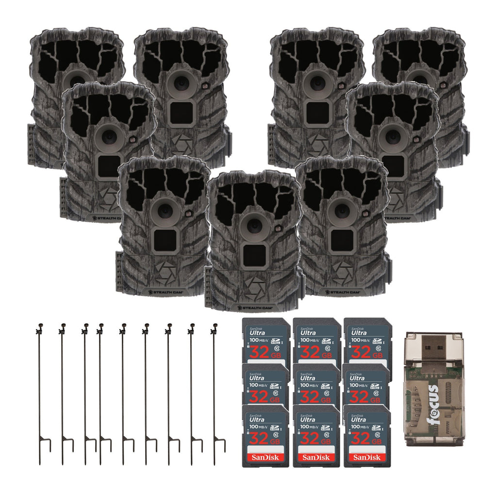 Stealth Cam Browtine 14MP Camera (9-Pack) with Camera Holder Posts Bundle
