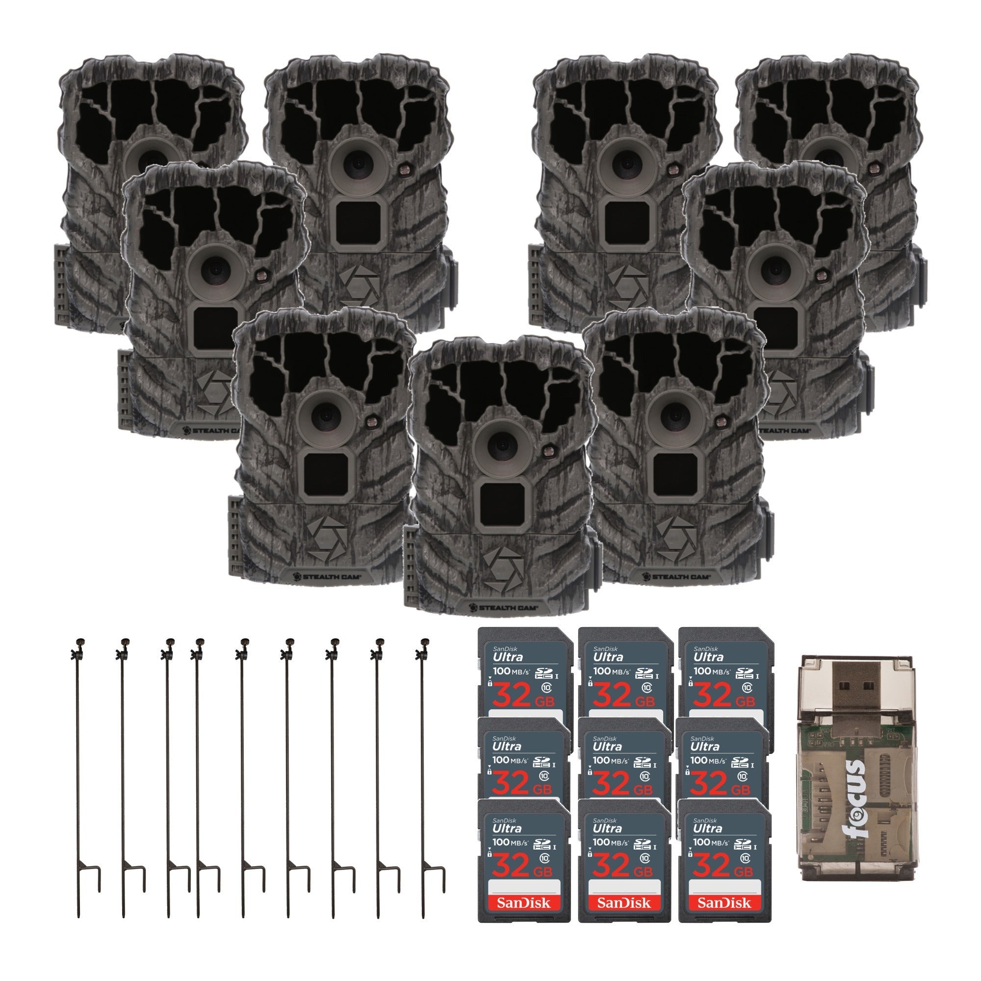 Stealth Cam Browtine 14MP Camera (9-Pack) with Camera Holder Posts Bundle