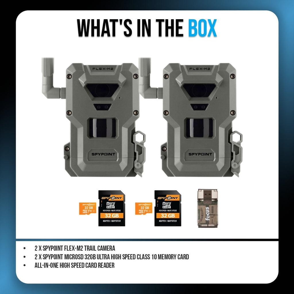 Spypoint FLEX-M2 Trail Camera (2-Pack) with Memory Card and Card Reader Bundle