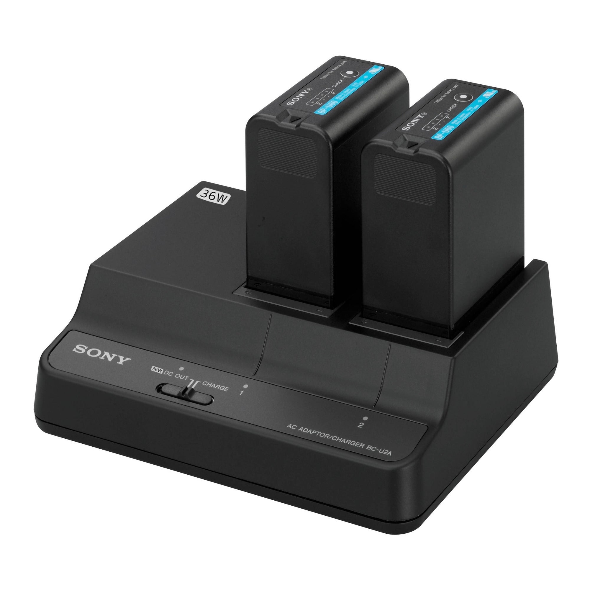 Sony Dual-Bay 36W Battery Charger and AC Adapter for BP-U Batteries with 12V Power Output (Black)