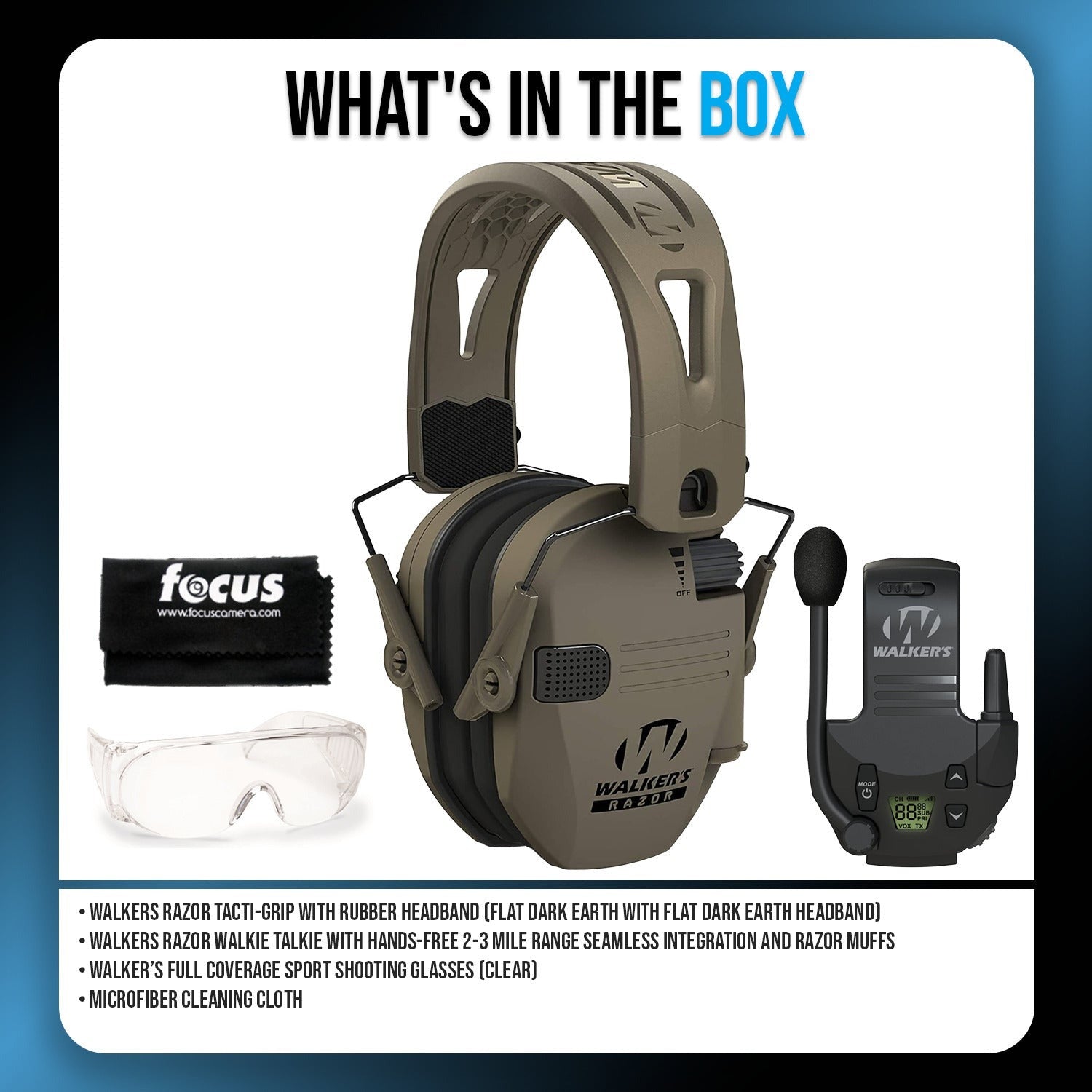 Walkers Razor Digital Ear Muffs (Flat Dark Earth) with Walkie Talkie Bundle