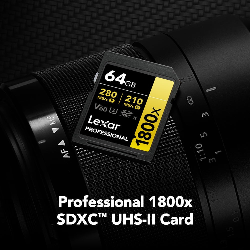 Lexar Professional 1800x SDXC UHS-II Card Gold Series, 280 MB/s Read, 210 MB/s Write (64GB, 2-Pack)