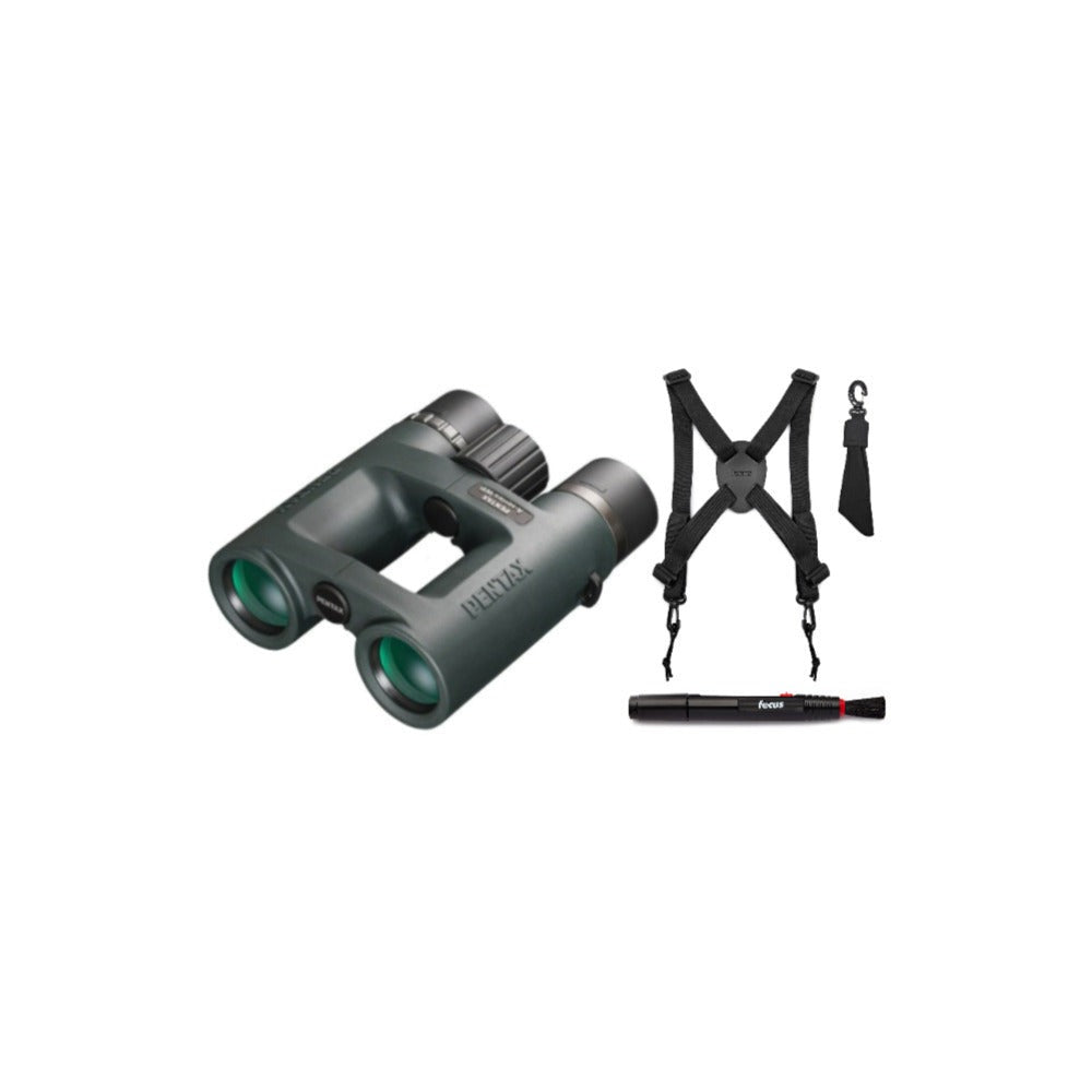 Pentax A-Series AD 9x32mm Roof Prism WP Binocular with Binocular Harness Bundle