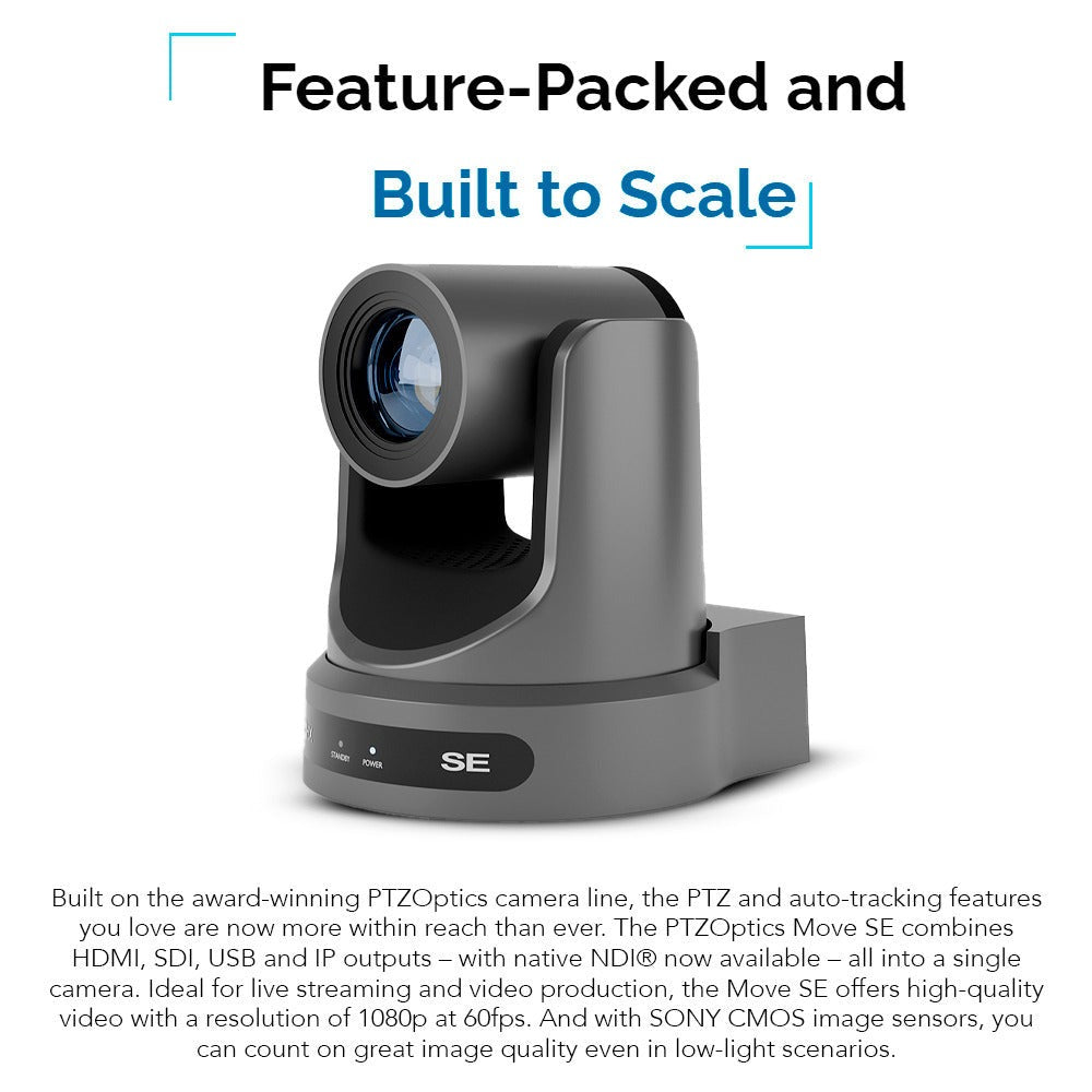 PTZOptics Move SE 30x 1080p PTZ Auto-Tracking Pan Tilt Zoom Camera Bundle (Gray, 2-Pack)