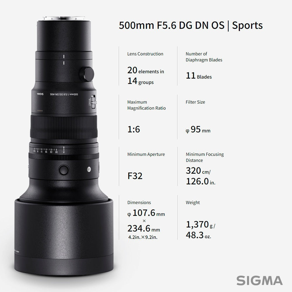 Sigma 500MM f5.6 Dg Dg OS Sports Lens With Corel Software, Sandisk 65GB Memory Card and Hard Case
