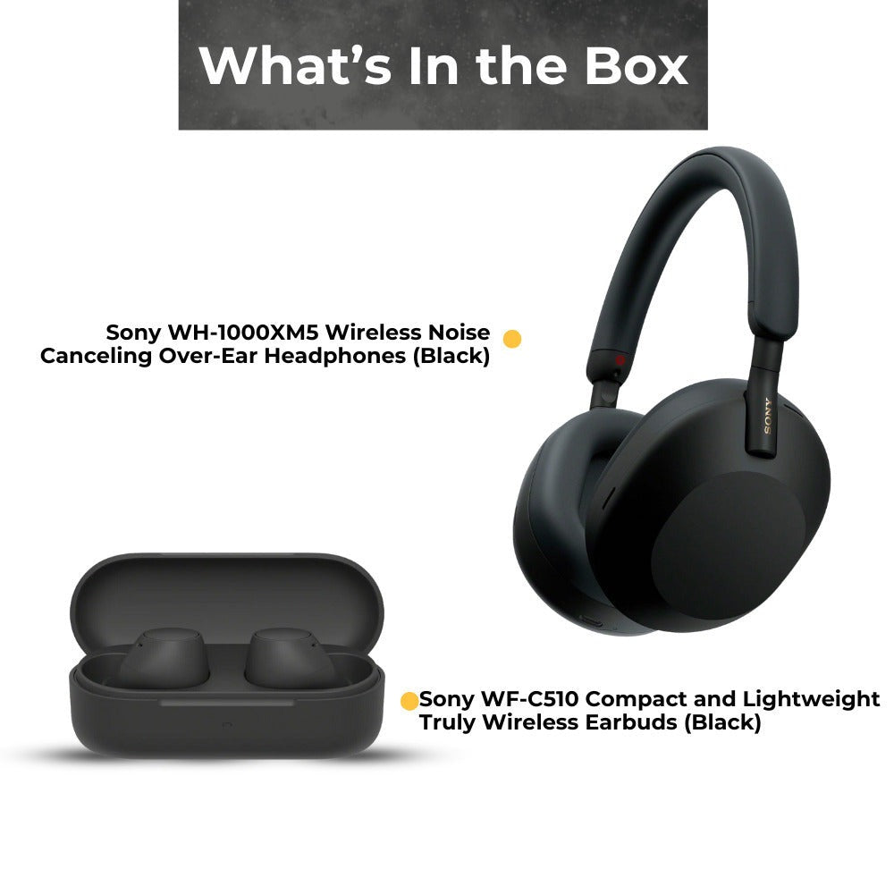 Sony WH-1000XM5 Over-Ear ANC Headphones w/ Truly Wireless Earbuds Bundle (Black)