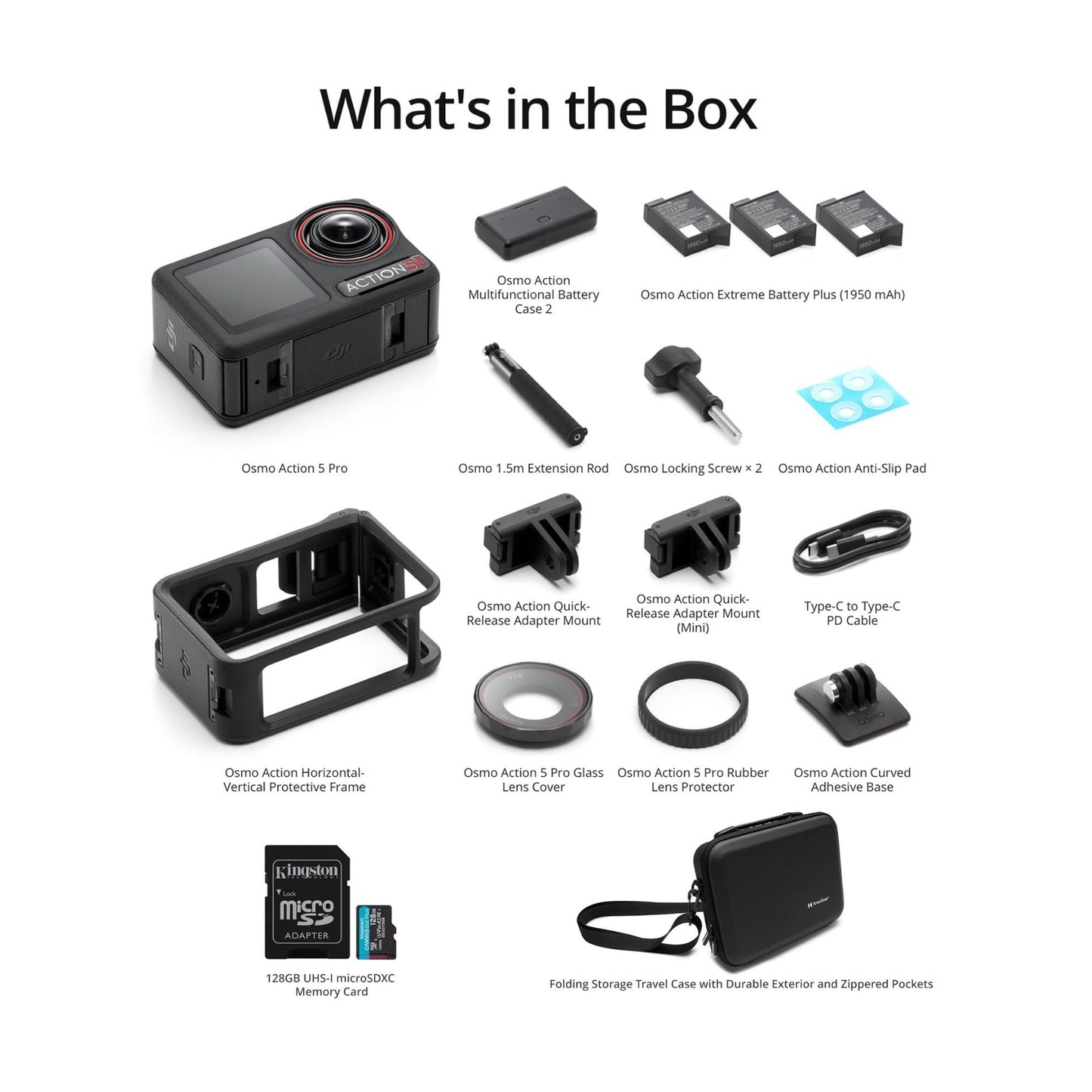 DJI Osmo Action 5 Pro Adventure Combo with Carrying Case and 128GB SDXC MicroSD Memory Card Bundle