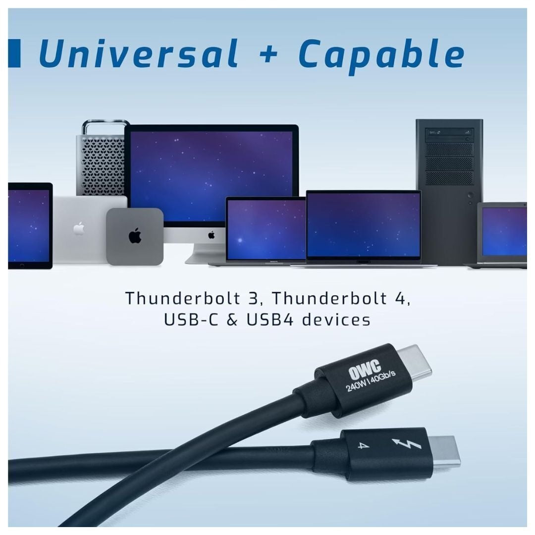 OWC 28-Inch Thunderbolt 4 and USB-C Cable with 40 GBPS Data Transfer and 240W Power Charging (Black)