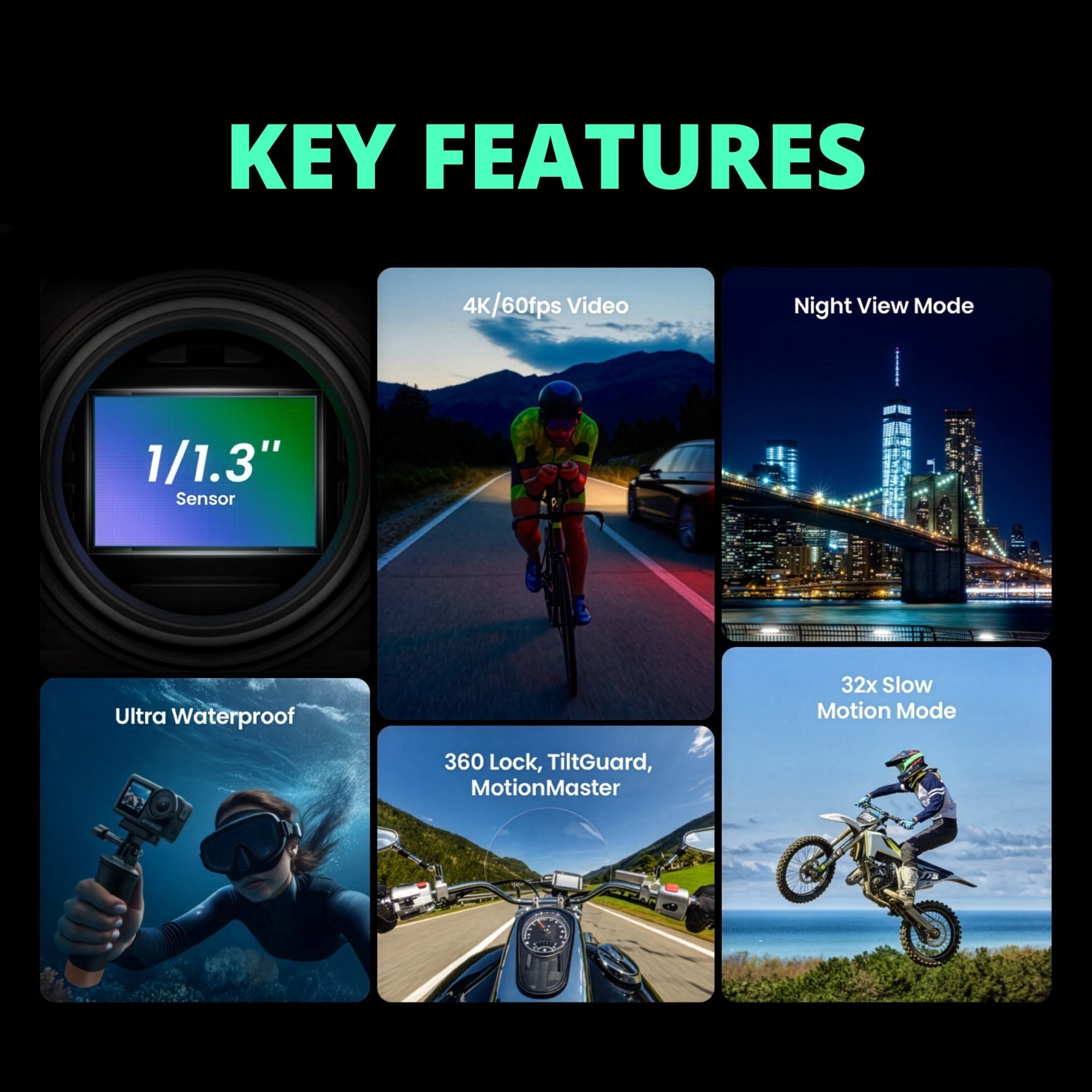 Xtra Edge Action Camera with 128GB MicroSD, Accessory Kit and Case Bundle