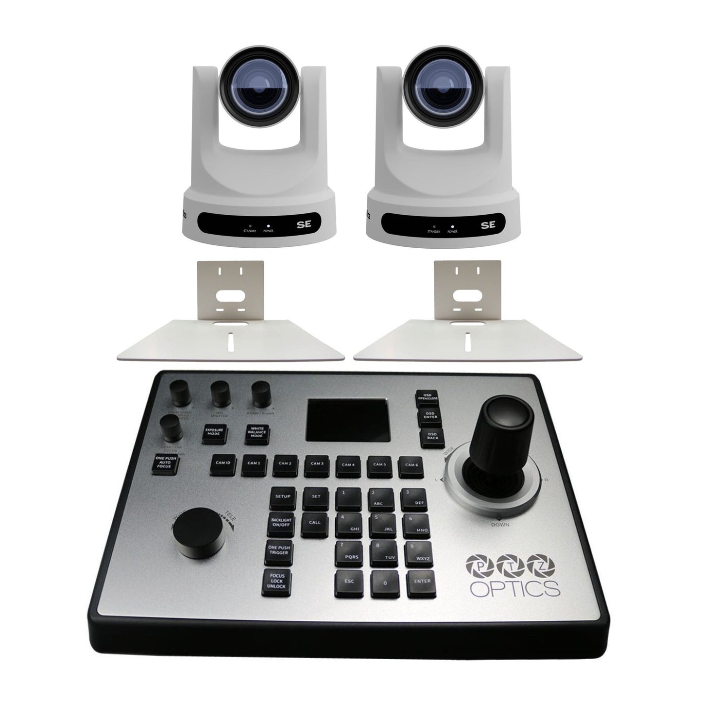 PTZOptics Move SE 30x 1080p PTZ Auto-Tracking Pan Tilt Zoom Camera (White, 2-Pack) Bundle