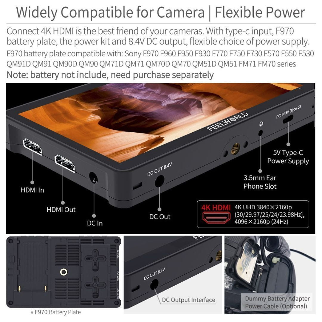 FeelWorld F5 Pro V4 6-Inch On-Camera Monitor with 4K Support and Tilt Arm