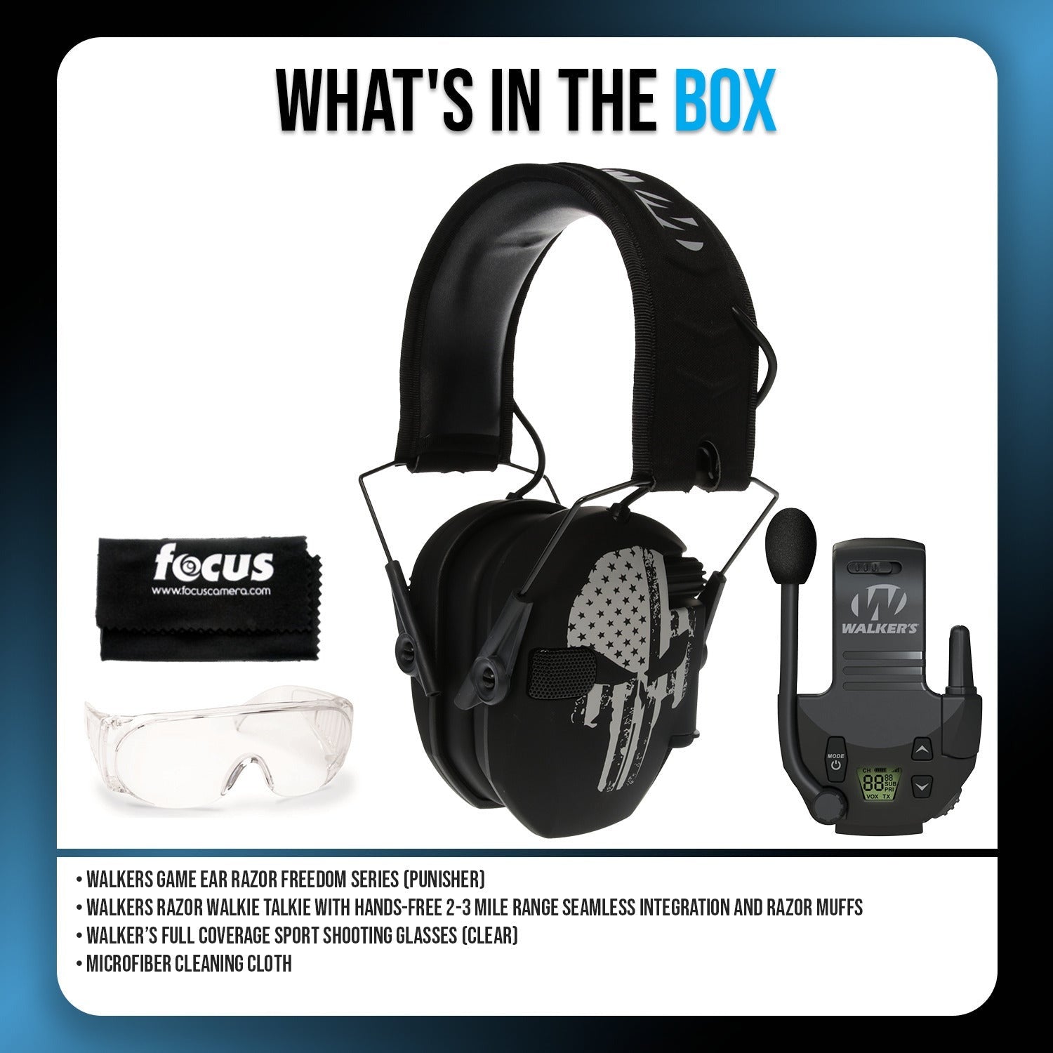 Walkers Razor Walkie Talkie Bundle with Ear Muffs and Accessories