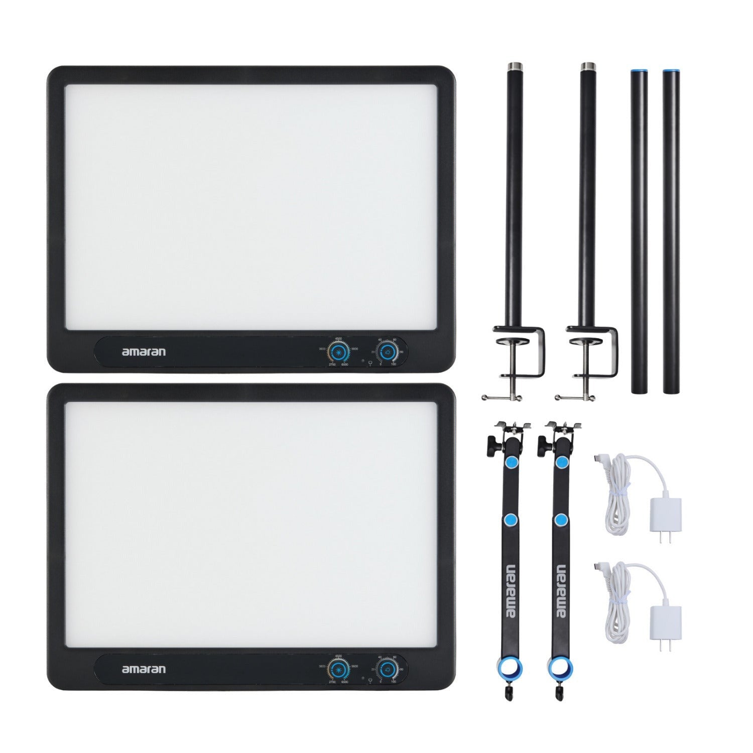 amaran Verge LED Panel Light (2-Pack Charcoal) with 2 x Desk Clamp Stand (Black)
