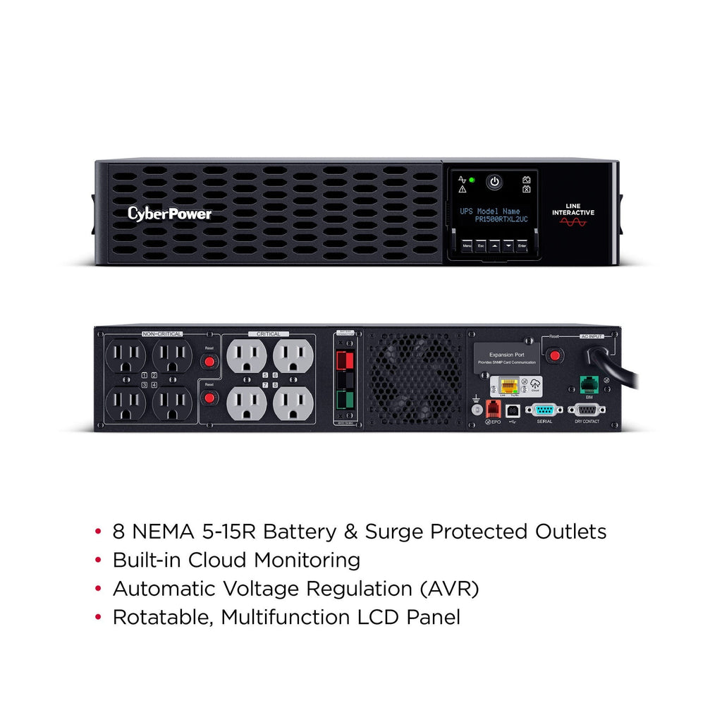 Cyberpower PR1500RTXL2UC 1500VA/1500W Smart App Sinewave LCD 2U Rack/Tower UPS