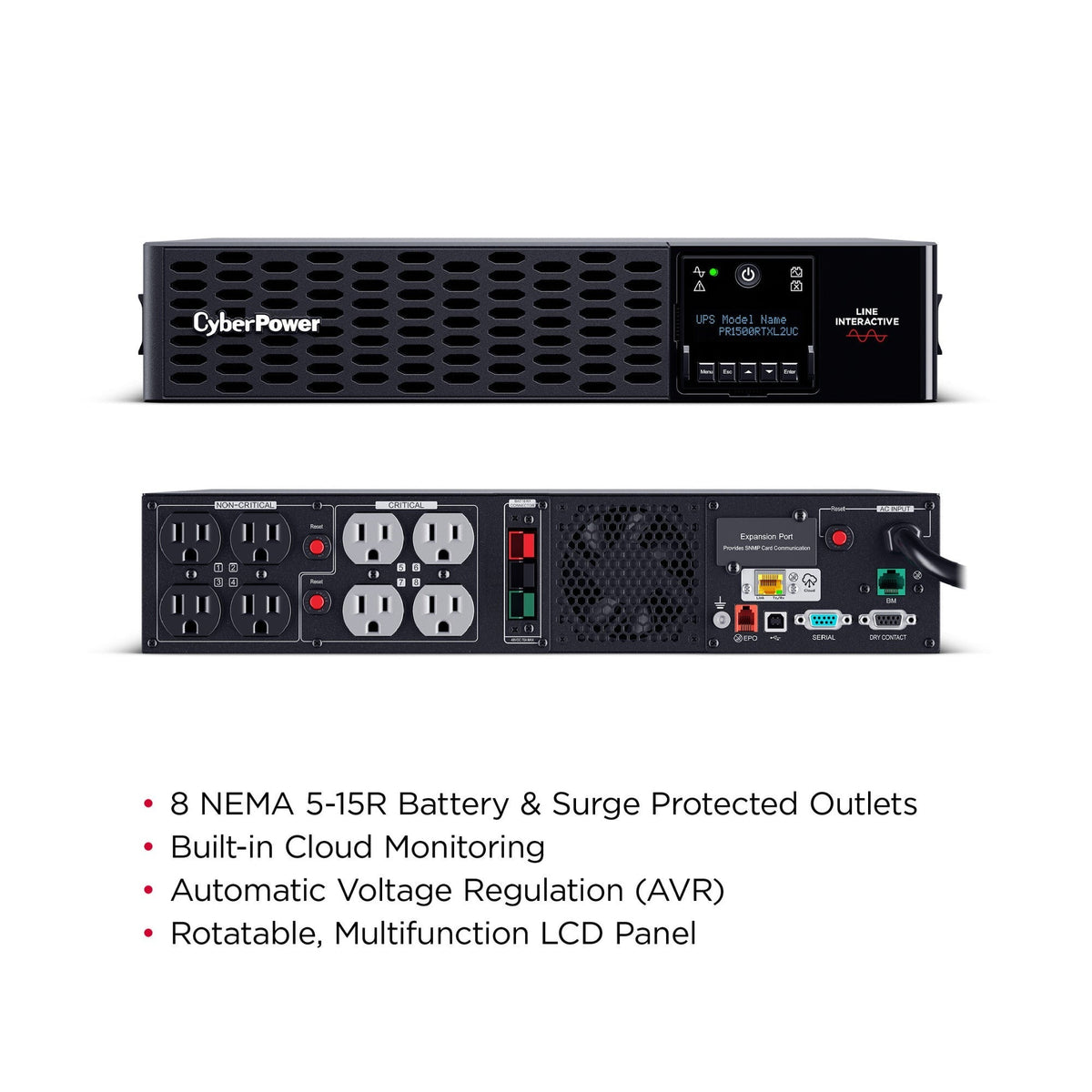 Cyberpower PR1500RTXL2UC 1500VA/1500W Smart App Sinewave LCD 2U Rack/Tower UPS