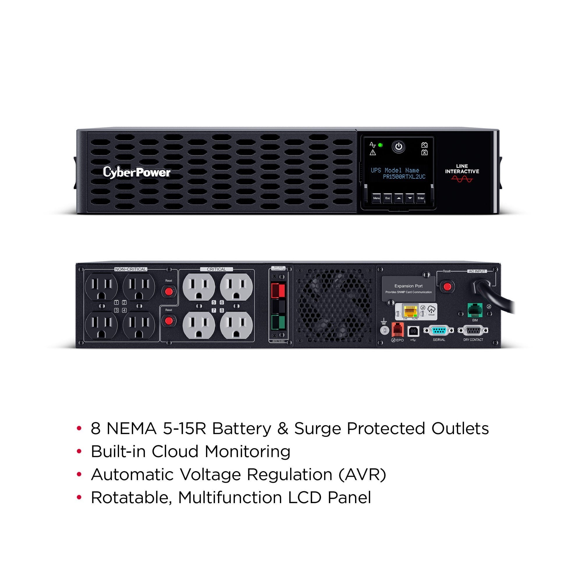 Cyberpower PR1500RTXL2UC 1500VA/1500W Smart App Sinewave LCD 2U Rack/Tower UPS
