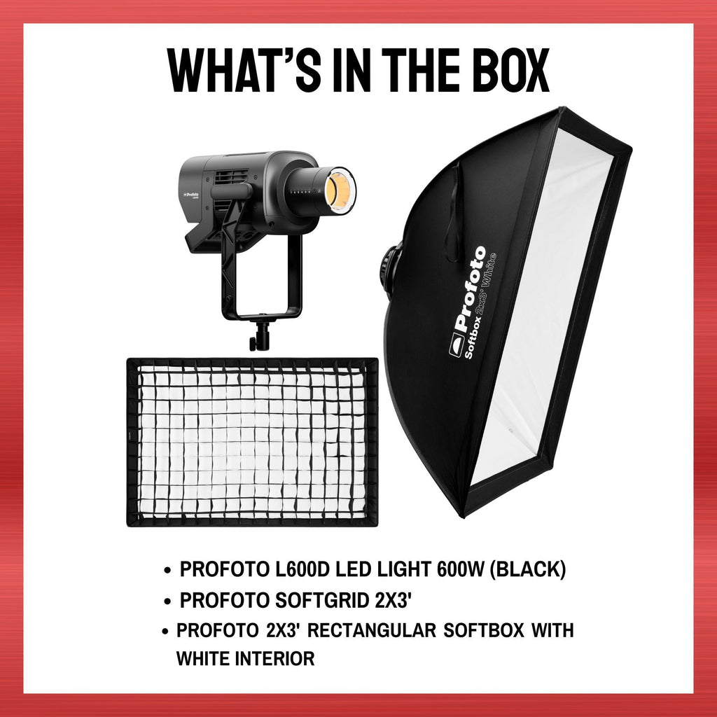 Profoto L600D LED Light with Heat-Resistant Softbox and Softgrid Bundle