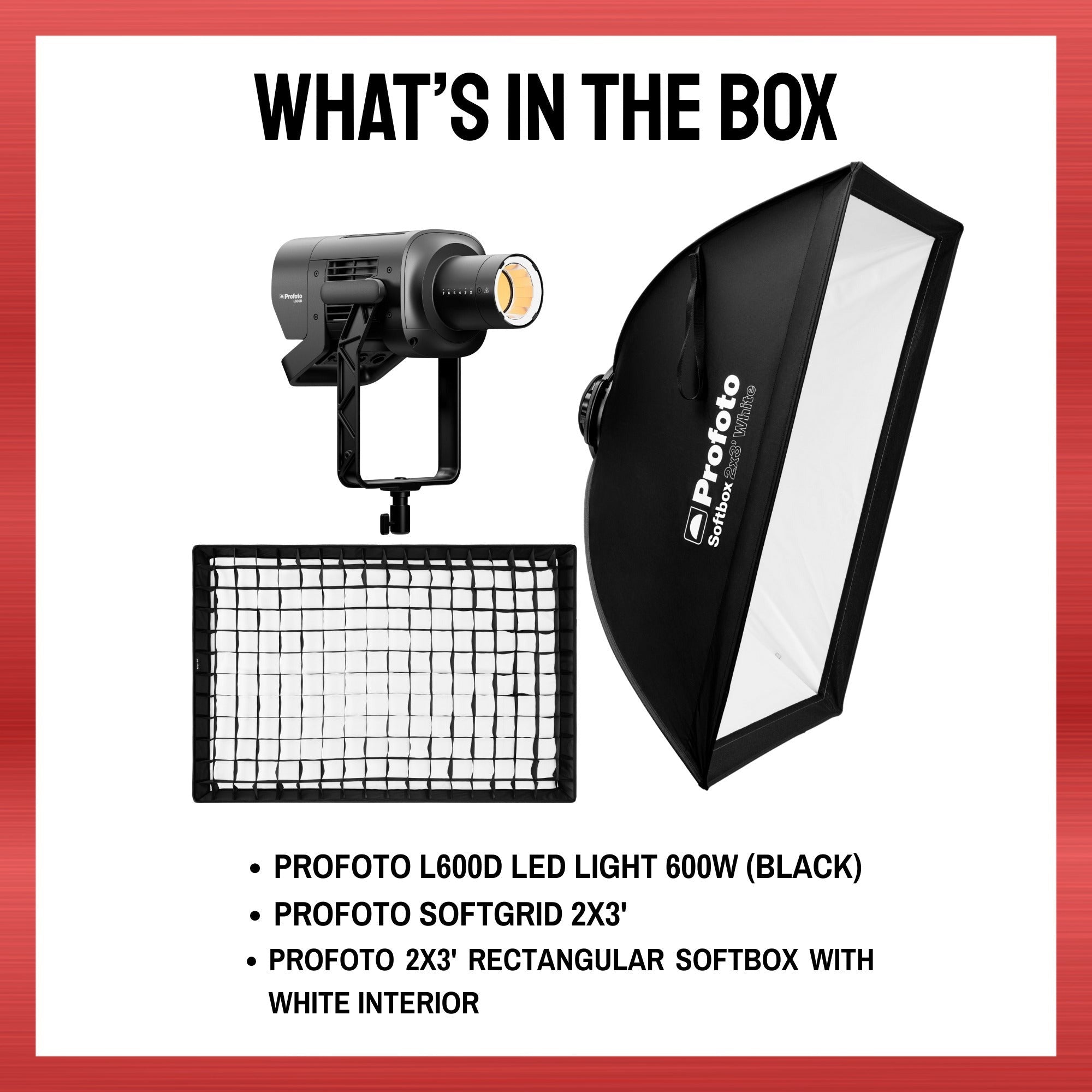 Profoto L600D LED Light with Heat-Resistant Softbox and Softgrid Bundle