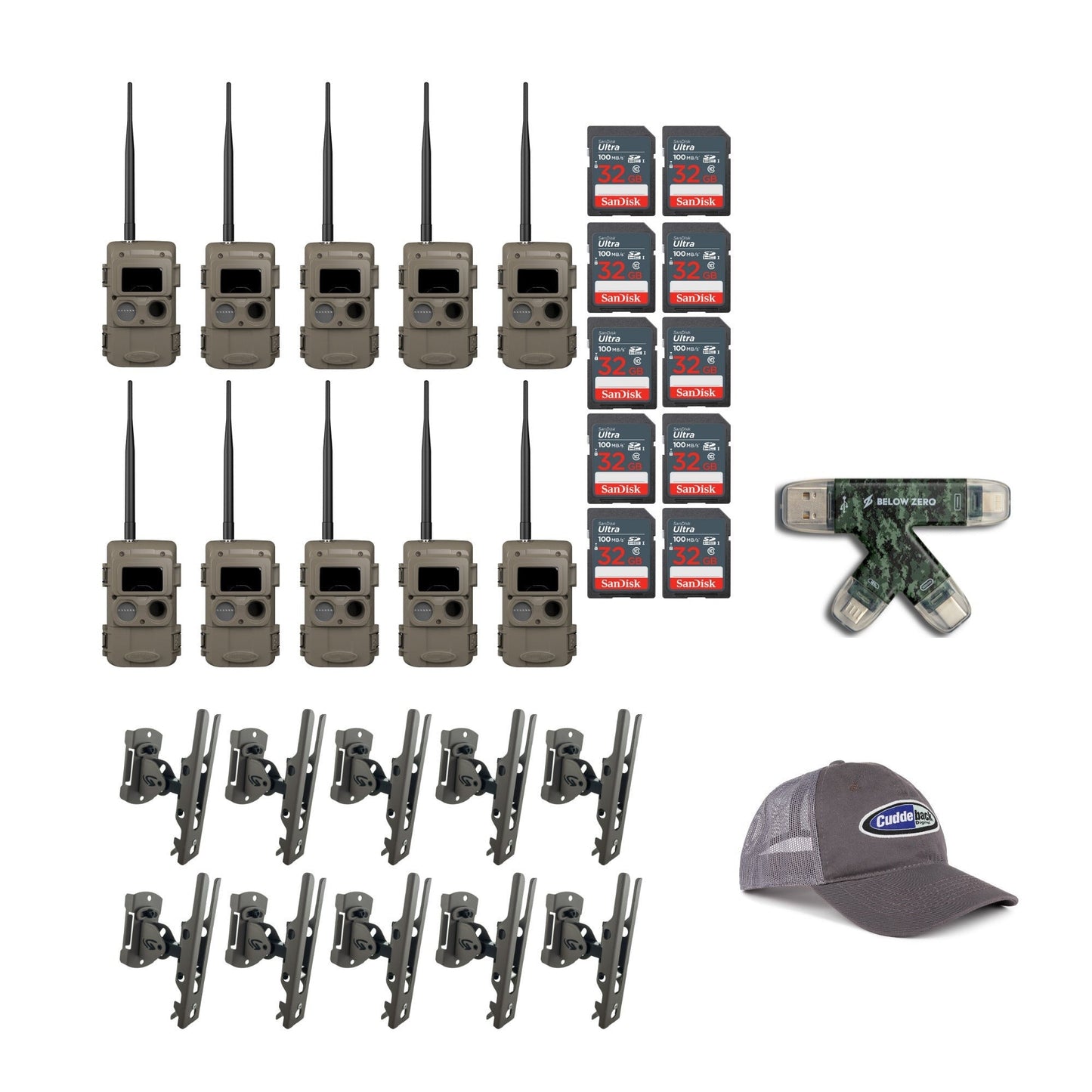 Cuddeback CuddeLink Wireless Trail Camera with Mount, and SD Card, Card Reader Bundle (10 Pack)
