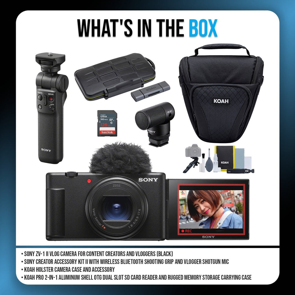 Sony ZV-1 II Vlog Camera (Black) with Vlogger Kit and Case Bundle
