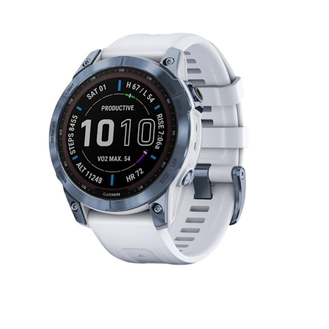 Garmin fenix 7 Sapphire Solar 47mm GPS Watch (Mineral Blue Titanium with Whitestone Band)