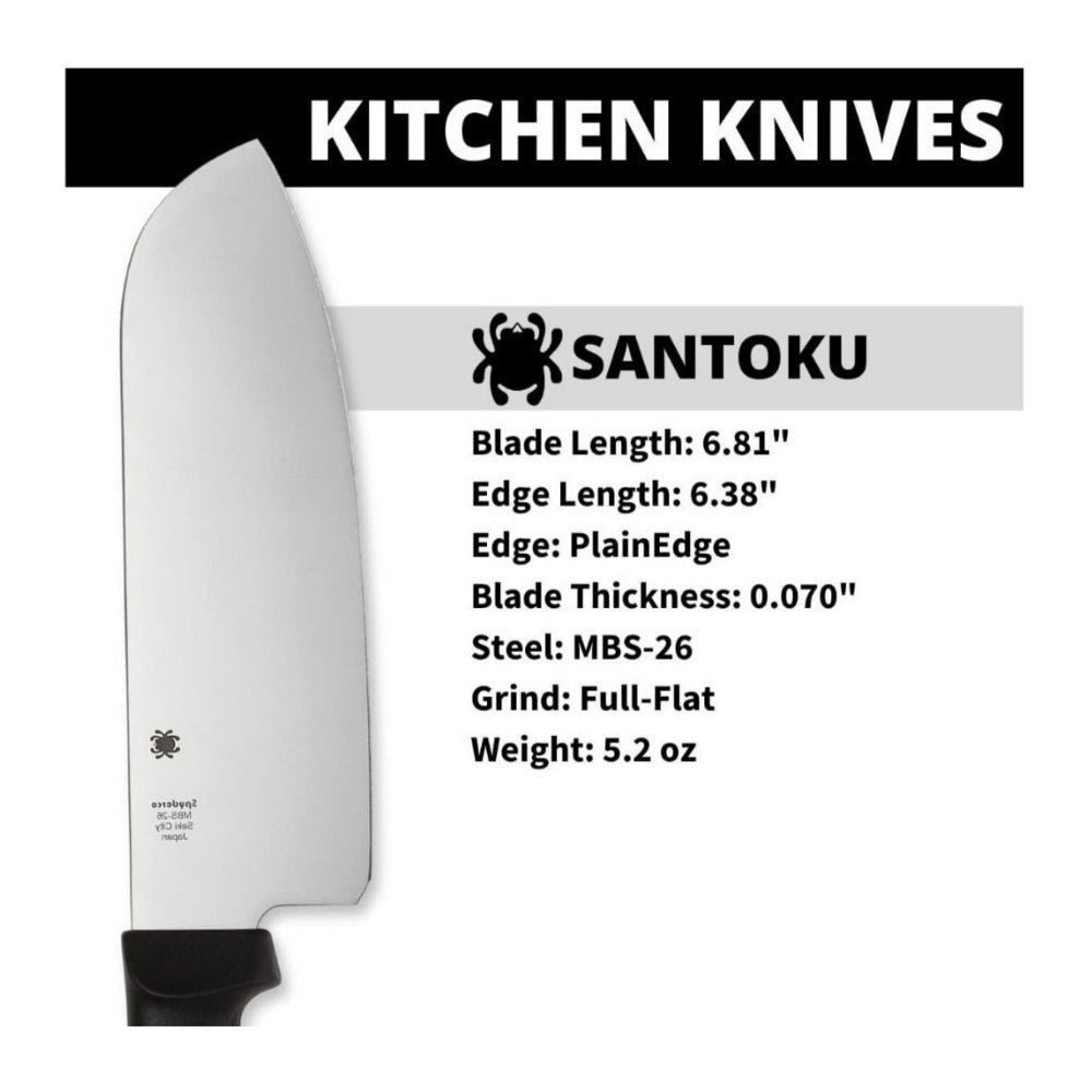 Spyderco K08 Santoku 12.6 Inch PlainEdge Black Kitchen Knife with MBS 26 Blade