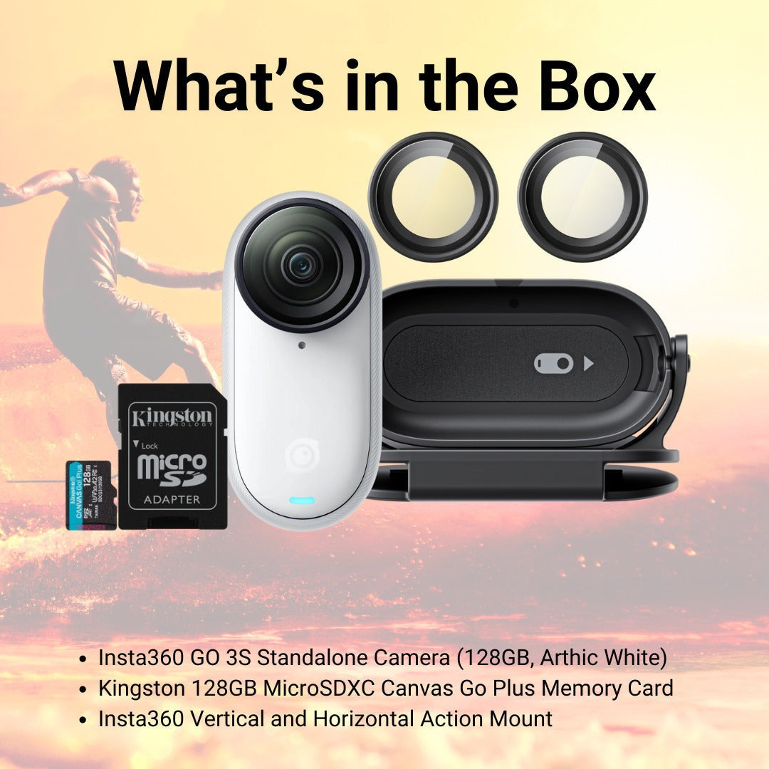 Insta360 GO 3S Action Camera (128GB, Arctic White) with Lens Guard and 128GB Memory Card Bundle