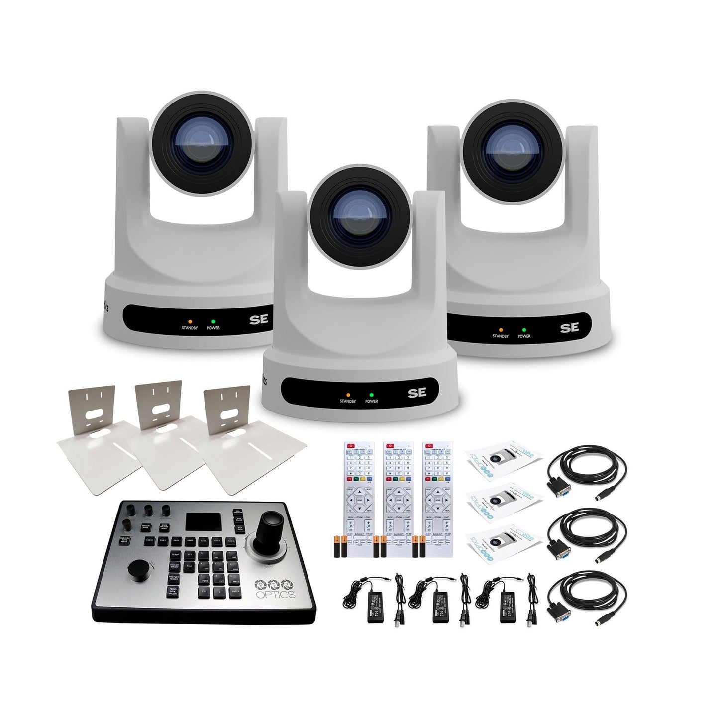 PTZOptics Move SE 30x 1080p Full HD Advanced PTZ Auto-Tracking Zoom Camera (White, 3-Pack) Bundle