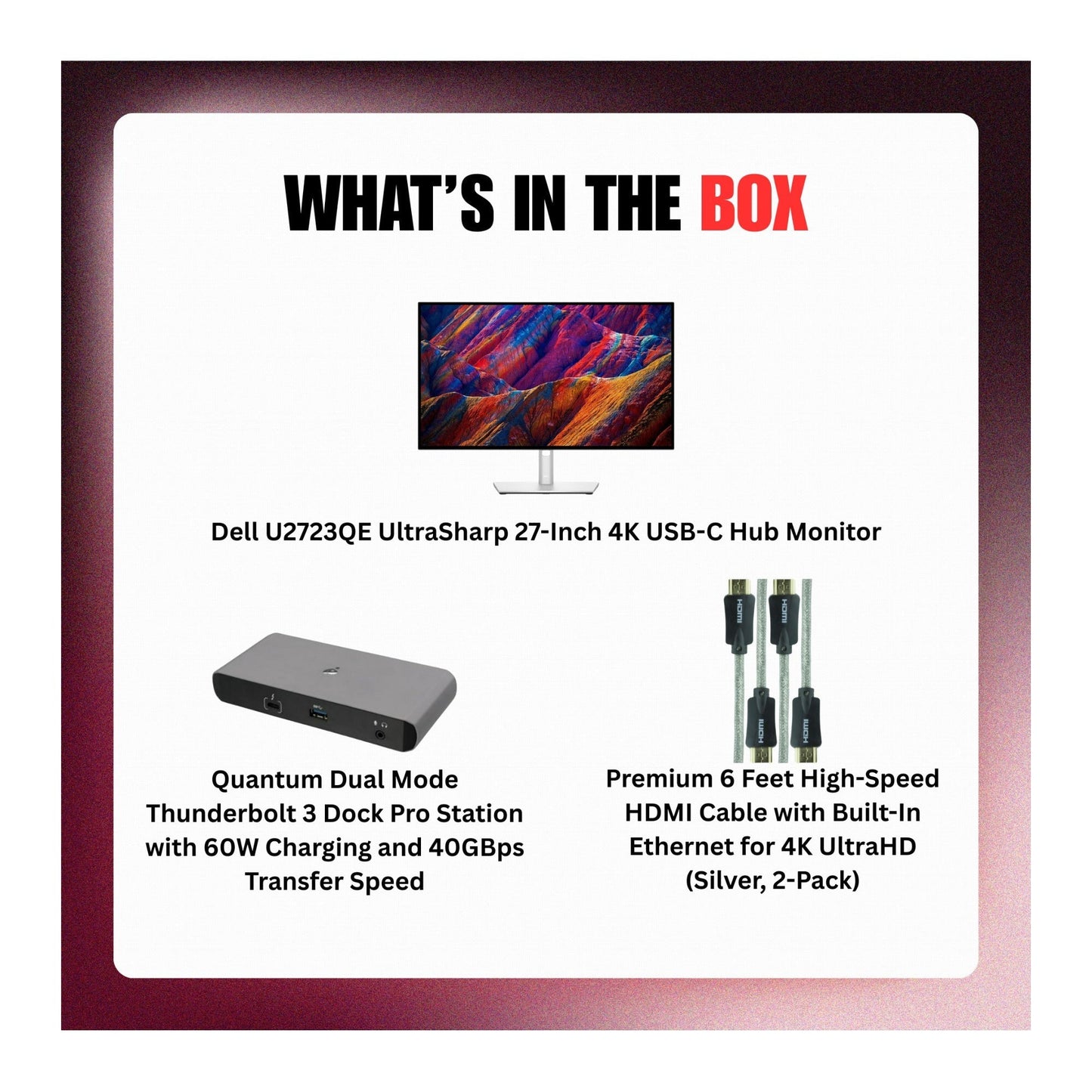 Dell U2723QE 27-Inch Monitor with Docking Station and HDMI Cable (3 Items)