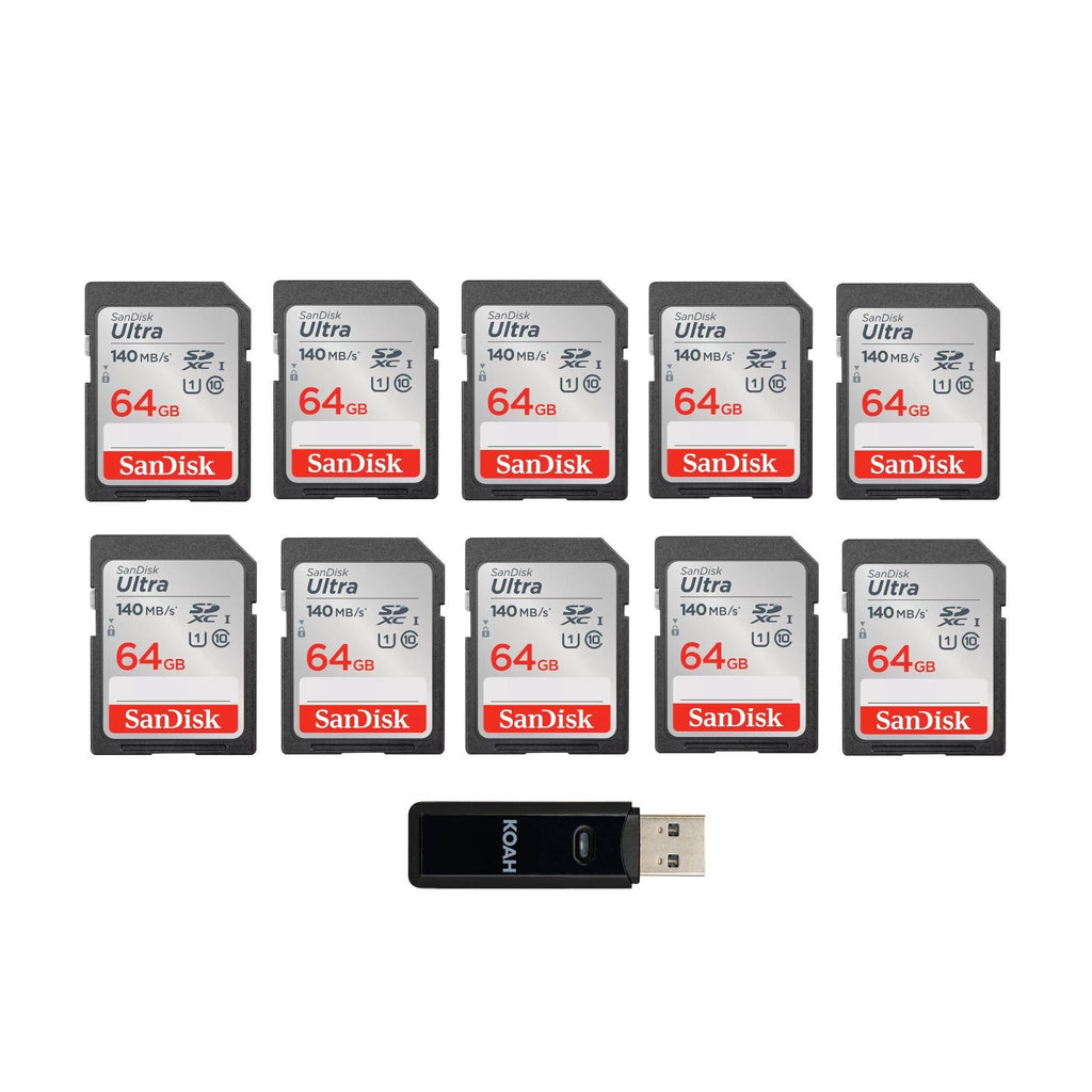 SanDisk 64GB Ultra Class 10 UHS-I SDXC Memory Card (10-Pack) with Card Reader