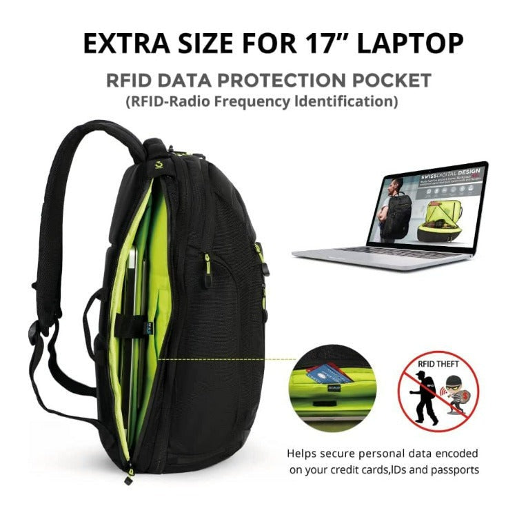 Swissdigital Java Oversized Travel Waterproof Backpack (Black)