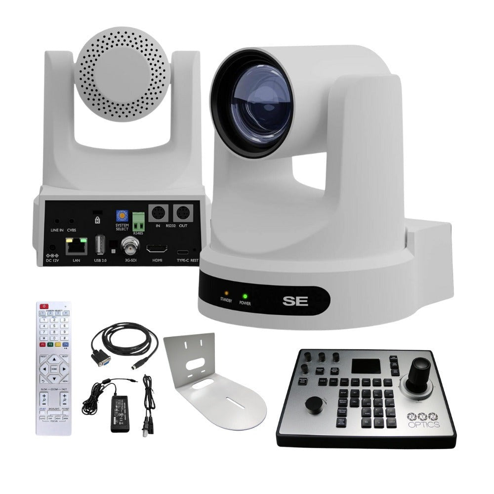 PTZOptics Move SE 20x 1080p Full HD Advanced PTZ Auto-Tracking Pan Tilt Zoom Camera (White) Bundle