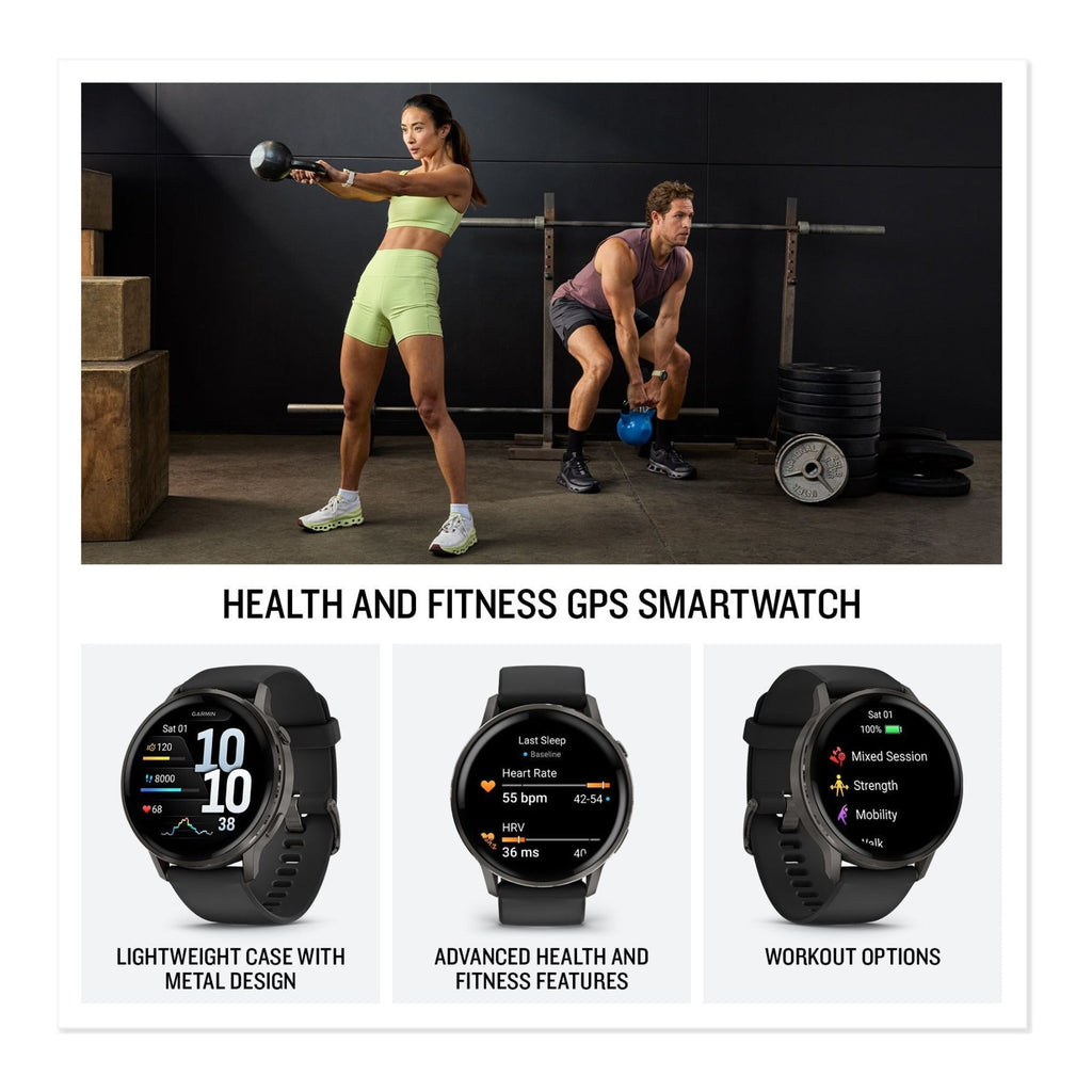 Garmin Venu 4 45mm AMOLED (Slate/Black) GPS Smartwatch with Earbuds Bundle