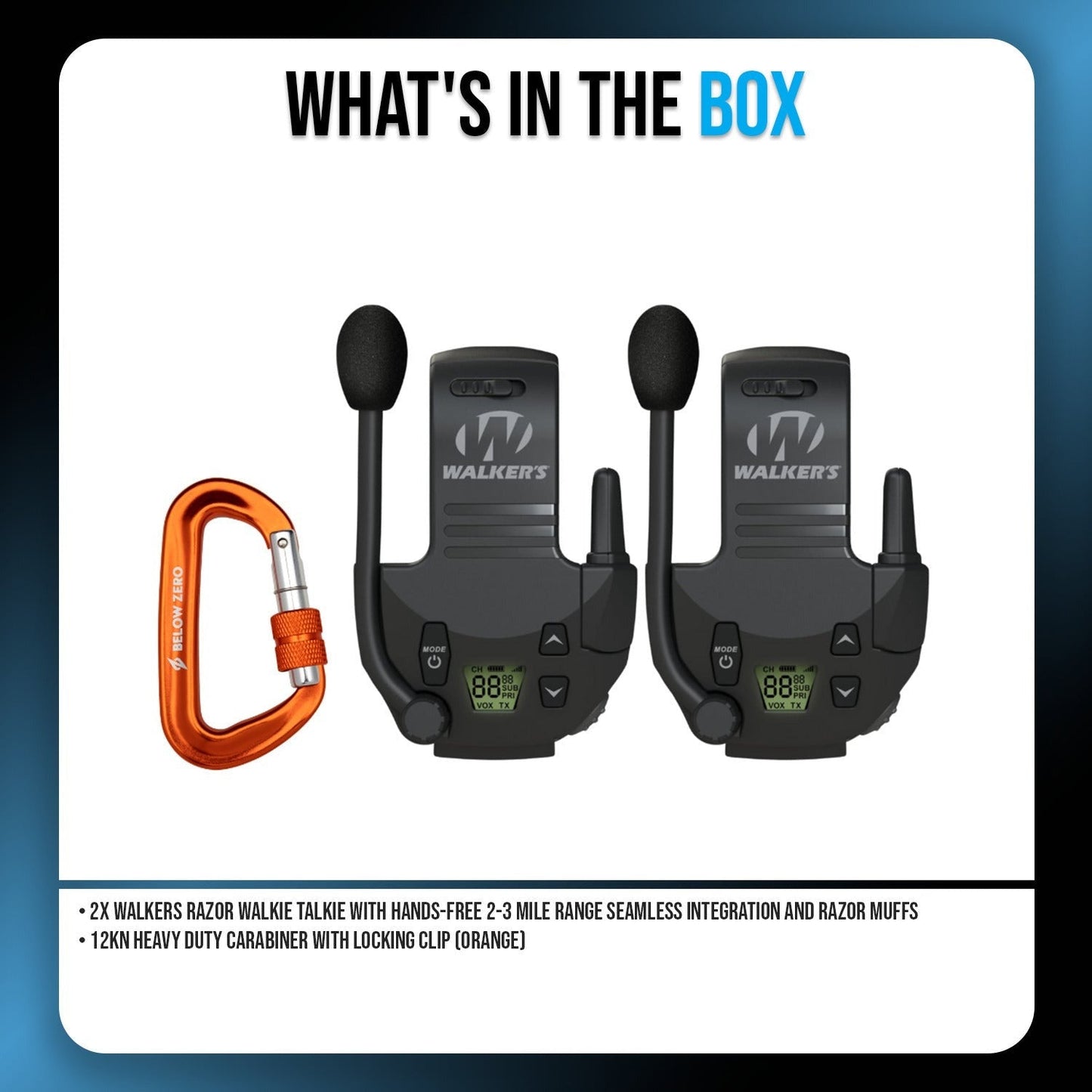 Walker's Razor Walkie Talkie Bluetooth Attachment Bundle with Locking Carabiner