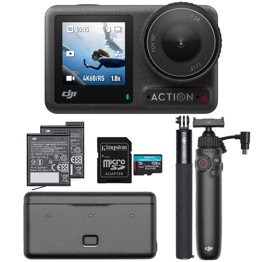 DJI Osmo Action 4 Camera Adventure Combo with Charging Handle & 128GB SD Card Bundle