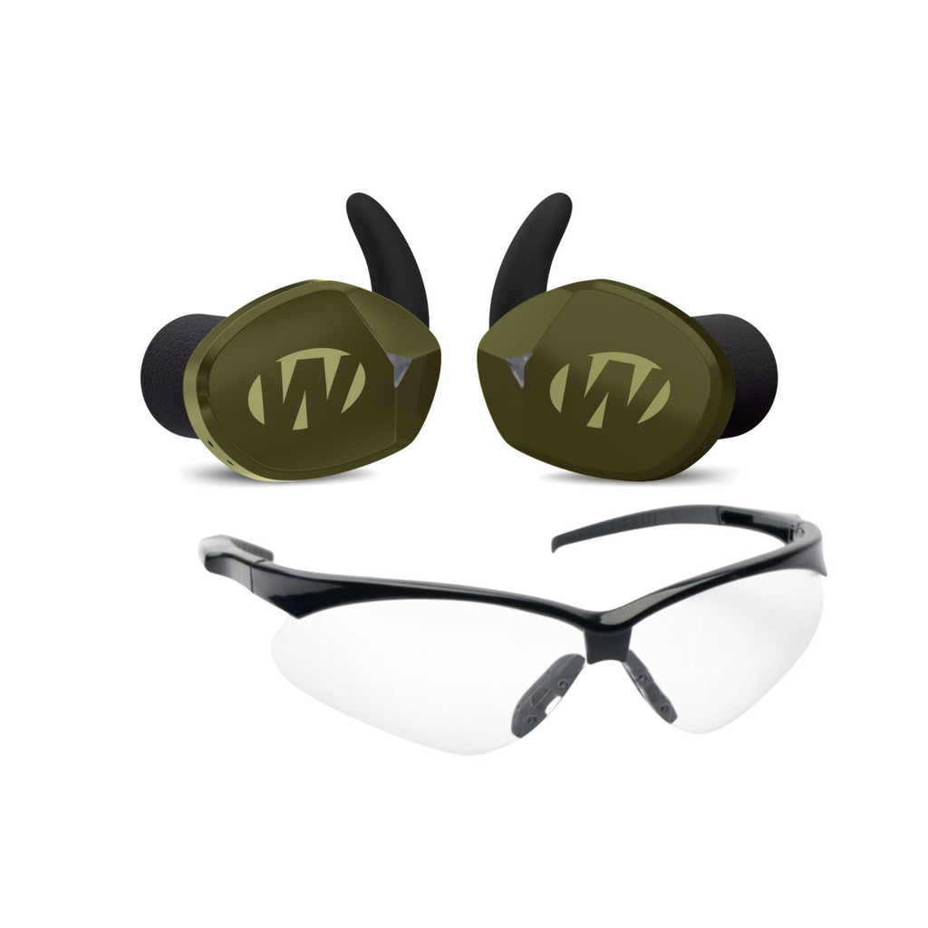 Walker's Silencer BT 2.0 Rechargeable Electronic Earbuds (OD Green) with Glasses