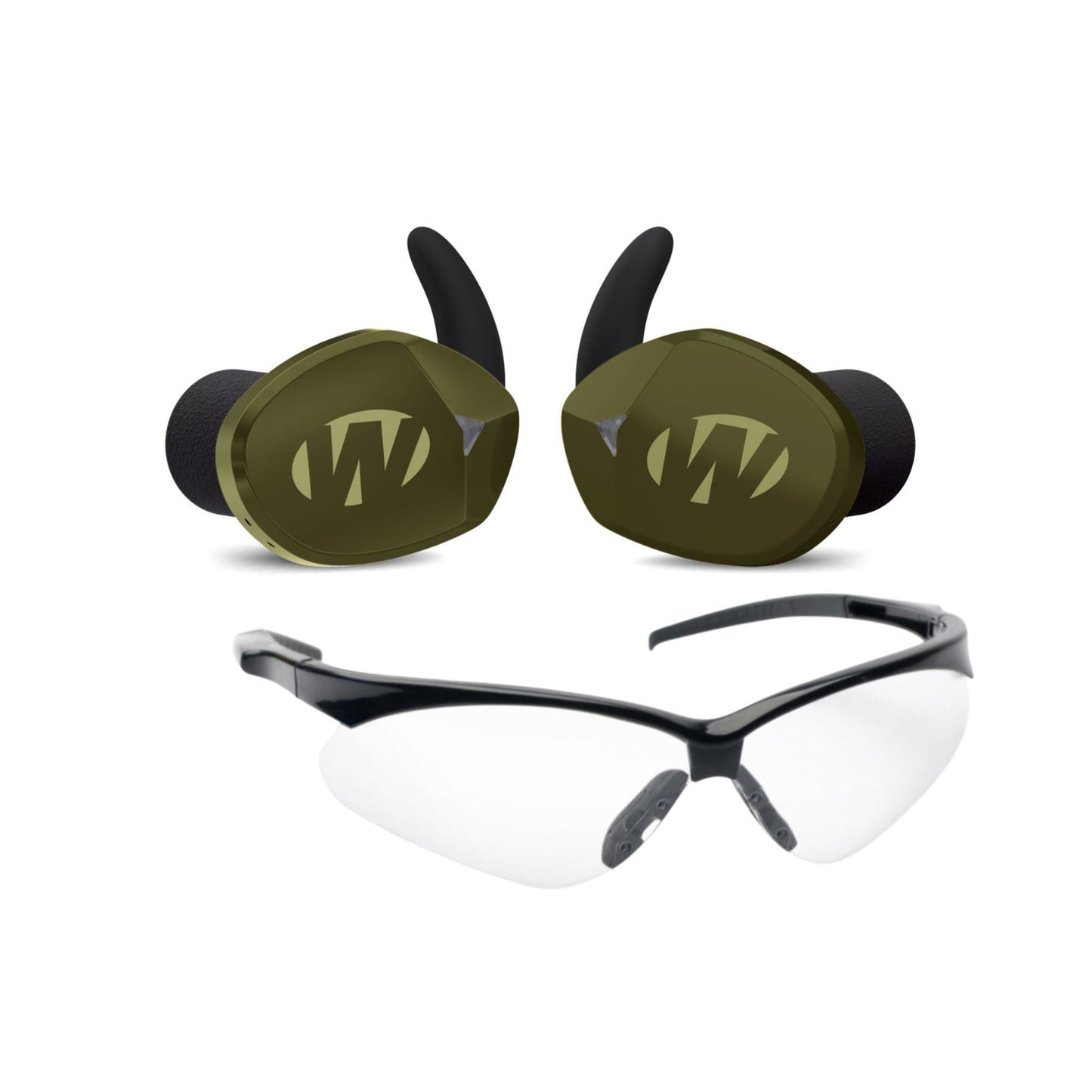Walker's Silencer BT 2.0 Rechargeable Electronic Earbuds (OD Green) with Glasses