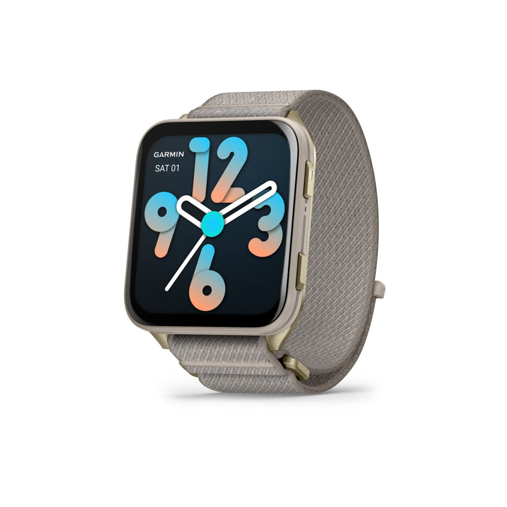 Garmin Venu X1 GPS Smartwatch (Soft Gold Titanium Case, French Gray Nylon Band)