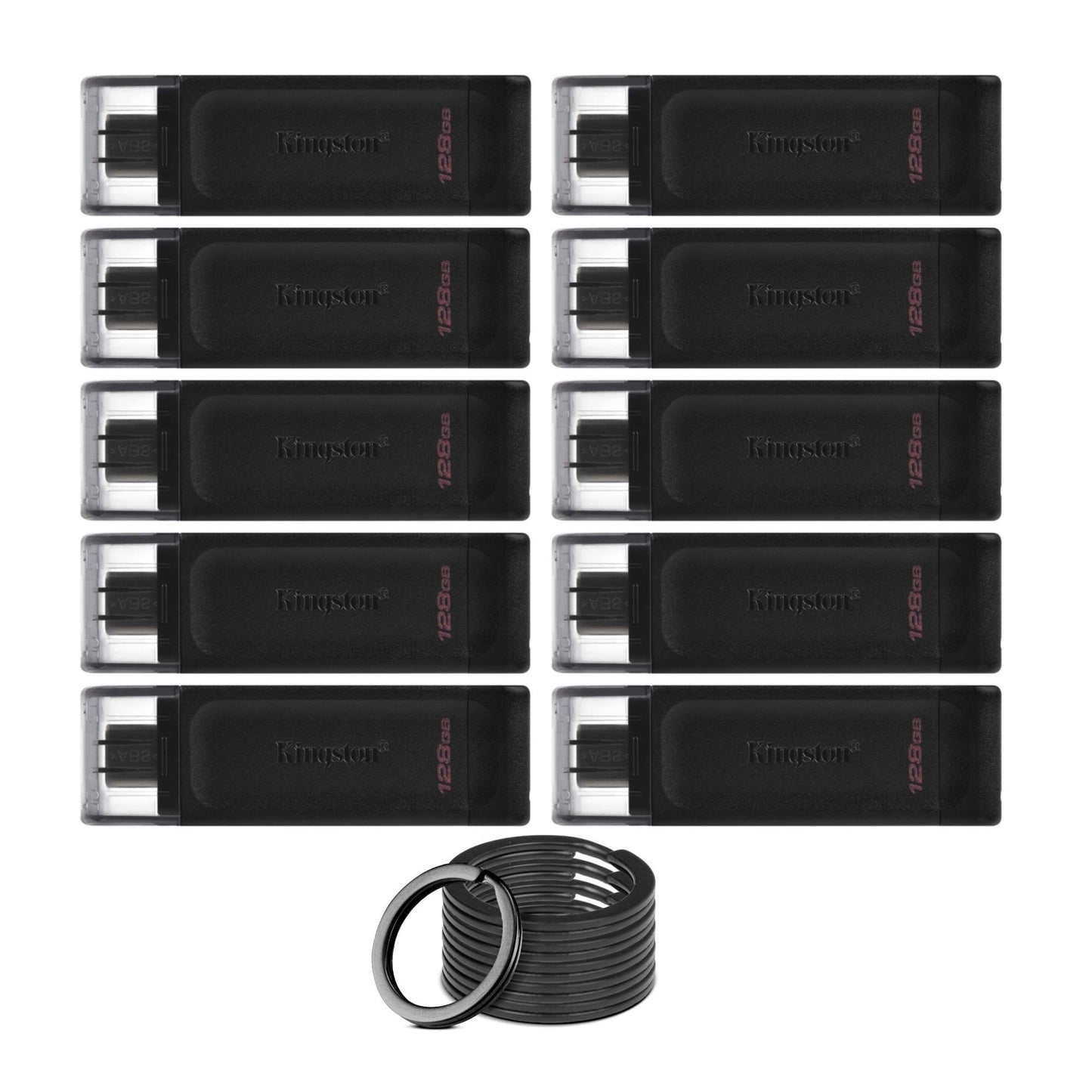 Kingston DataTraveler 70 USB 3.2 Flash Drive with Lightweight Design (128GB, Black, 10-Pack) Bundle