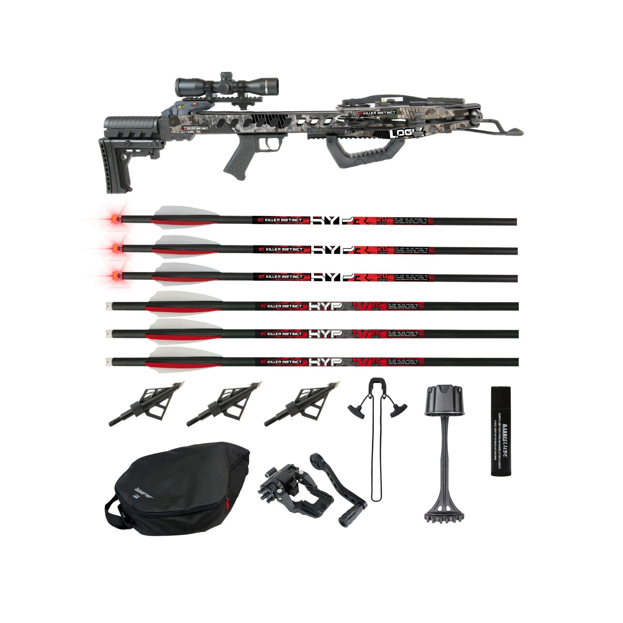 Killer Instinct LogiX DC 435 FPS Crossbow Bundle with Crank, Bolts, Case and Broadheads