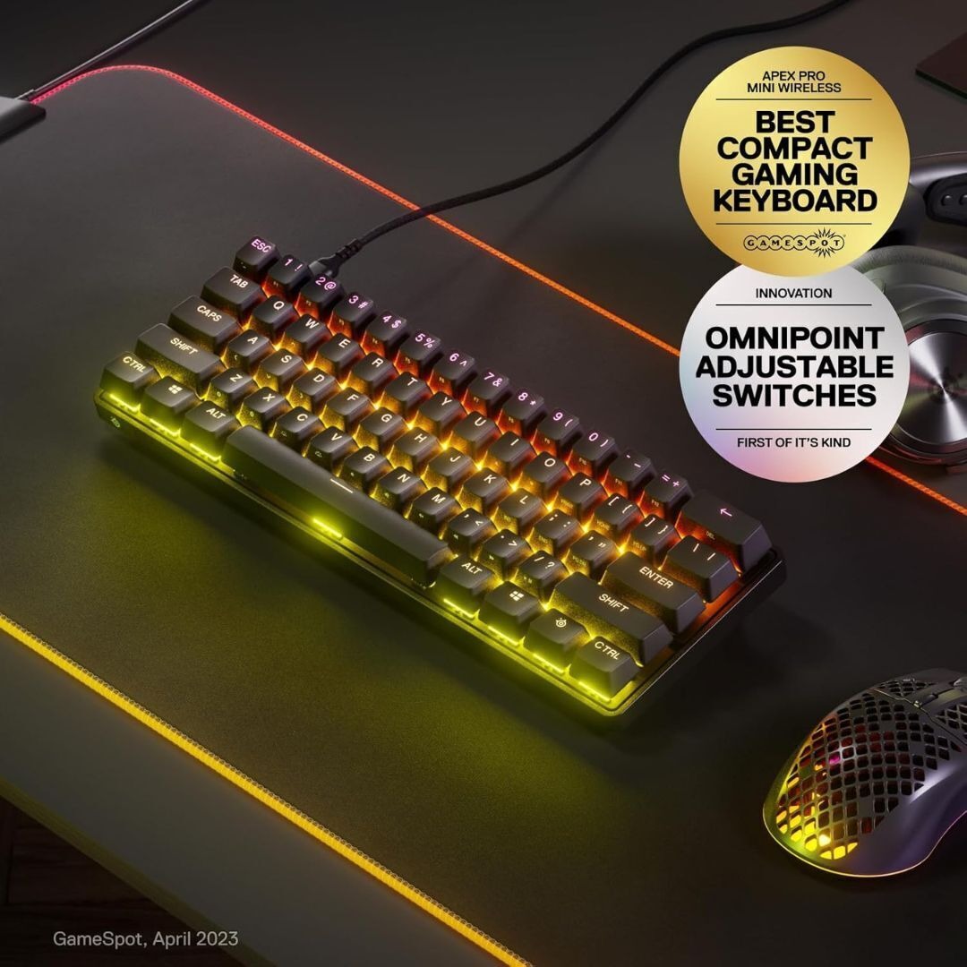 SteelSeries Apex Pro Mini Wired Gaming Keyboard with Adjustable Switches and RGB Lighting (Black)