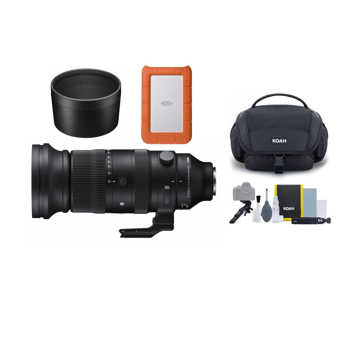 Sigma 60-600mm F4.5-6.3 DG DN OS Sports Lens for Sony E Mount with 1 TB Hard Drive, Lens Hood Bundle