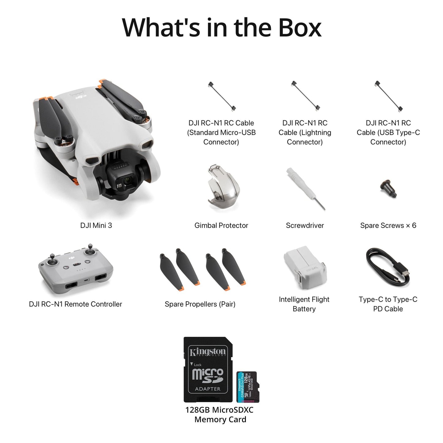 DJI Mini 3 Camera Drone with RC-N1 Remote Controller and 128GB MicroSDXC Card Bundle