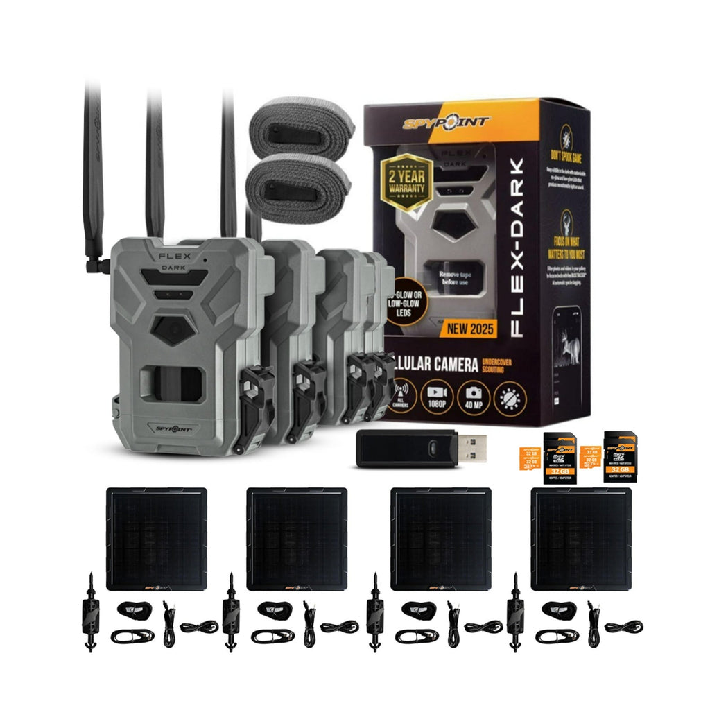 Spypoint Flex Cellular Trail Camera (4 Pack) with Solar Panel and Accessories